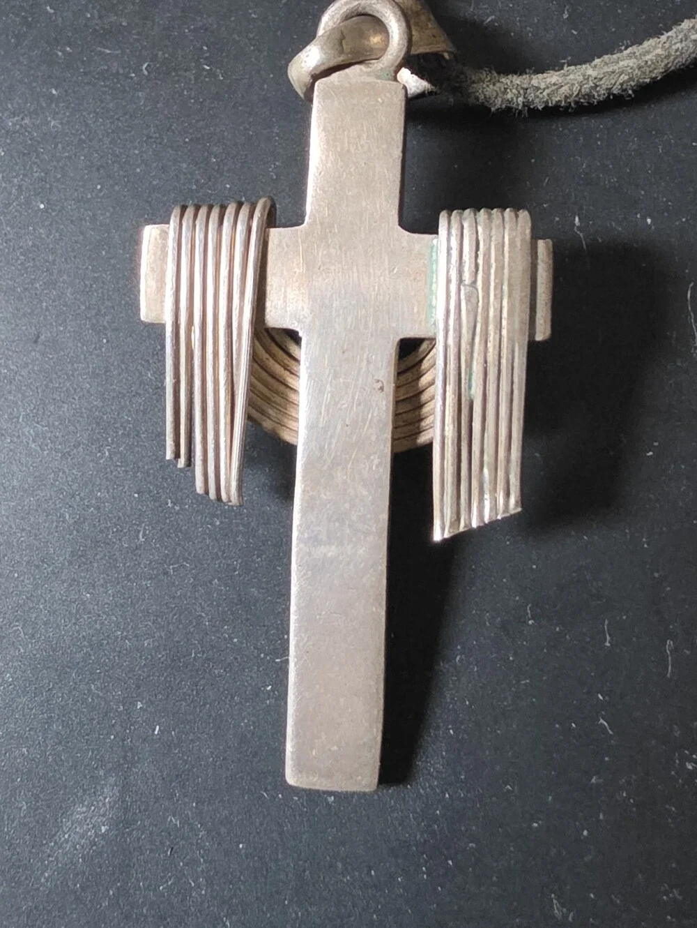 Vintage Sterling Silver Jesus Crucifix On Leather Cord